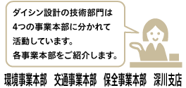 ダイシン設計では7部署に分かれて活動しています。ここではそのうちの4部署をご紹介します。